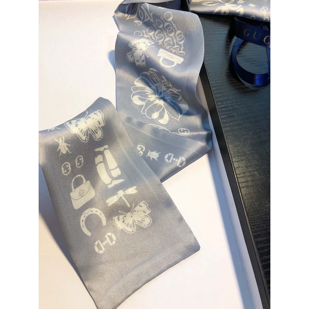 Khăn Quàng Cổ / Túi Xách Vải Lụa Ruy Băng Thiết Kế Thời Trang Cho Nữ Màu Xám Đen