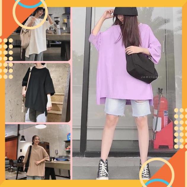 Áo phông trơn xẻ tà form thụng tay lỡ Unisex nam nữ hàng đẹp