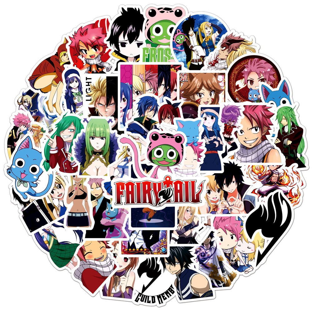 Y&P| Hình Dán Chống Nước Fairy Tail Nhật Bản Anime Mũ Bảo Hiểm Máy Tính Xách Tay Hành Lý Dán Thiết Lập, 50 tờ