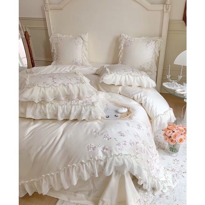 Chăn ga gối Tencel viền ren Dior