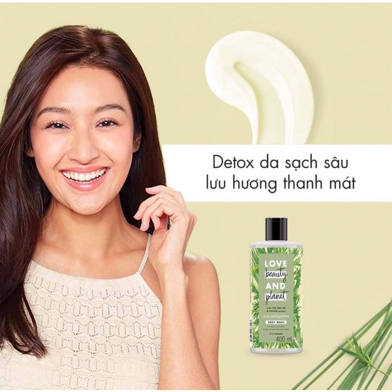 Sữa tắm Love Beauty And Planet detox sạch sâu lưu hương thanh mát với 100% tinh dầu tràm trà Úc