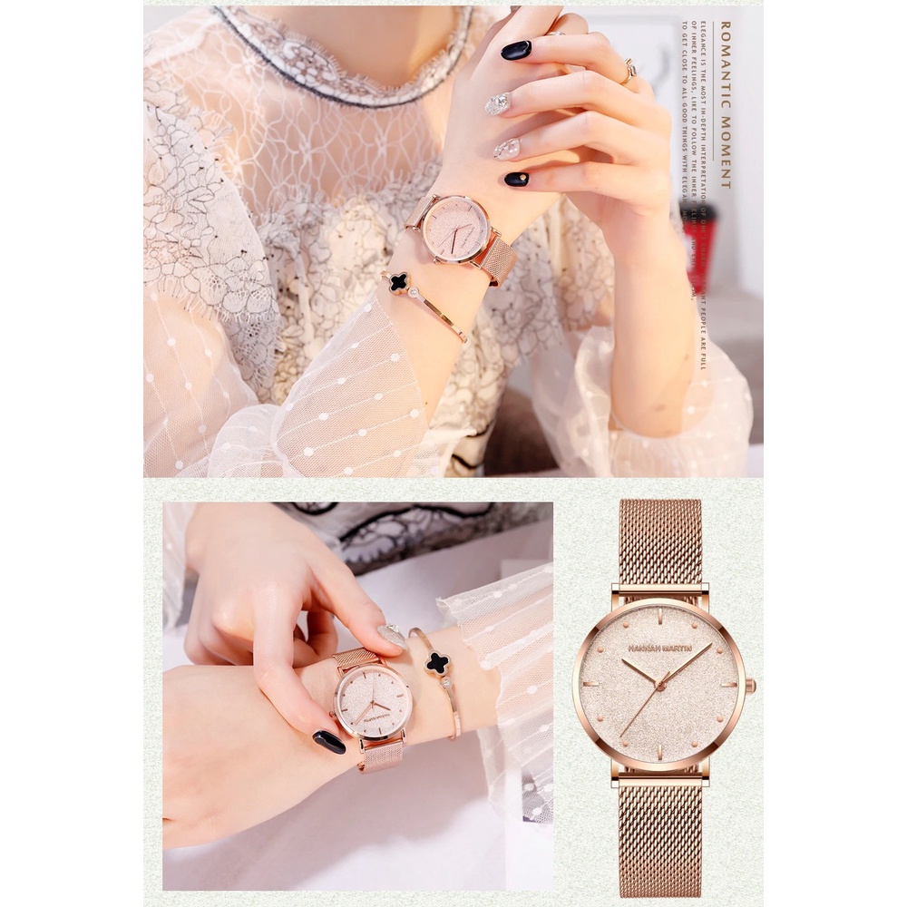 Đồng hồ nữ siêu mỏng HANNAH MARTIN HM-MS36 chính hãng máy Nhật cao cấp dây thép sang trọng cá tính