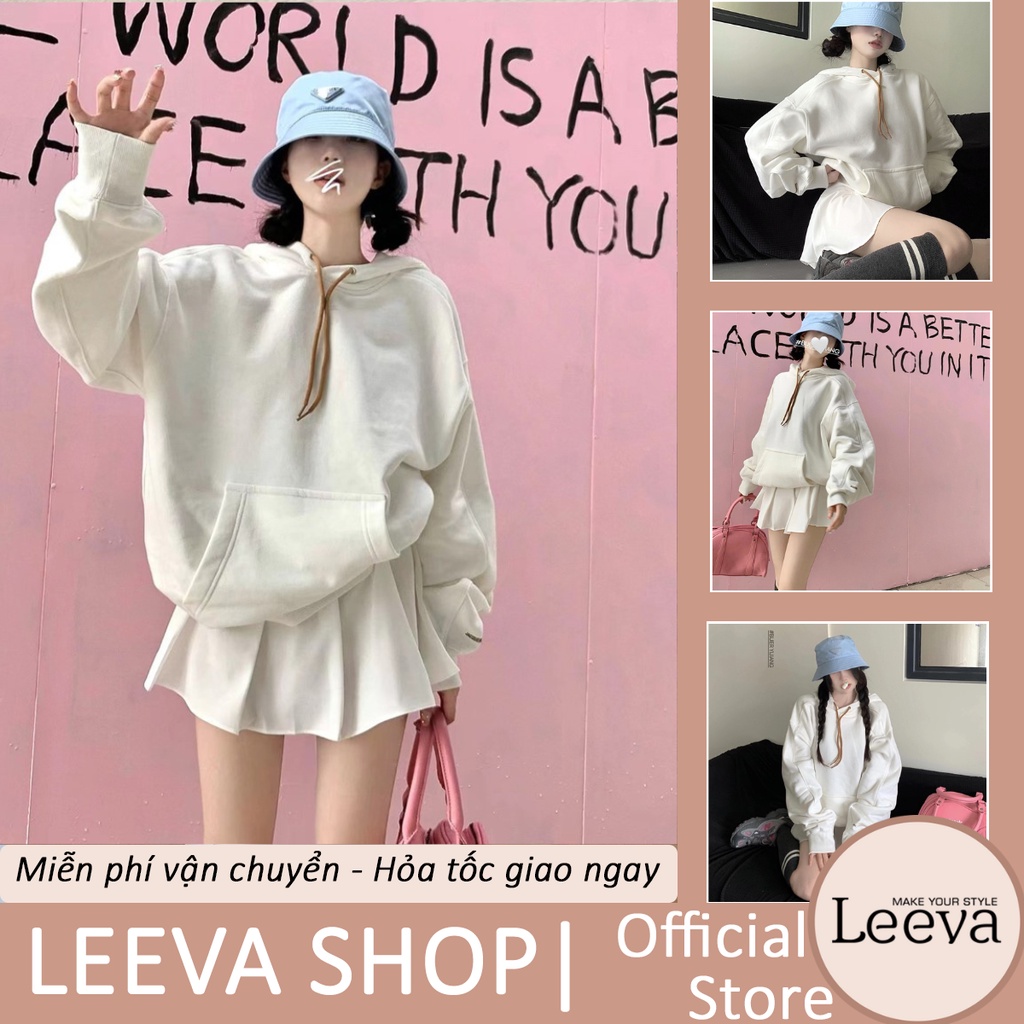 Áo Hoodie LEEVA trắng tay bồng dày dặn Unisex K046