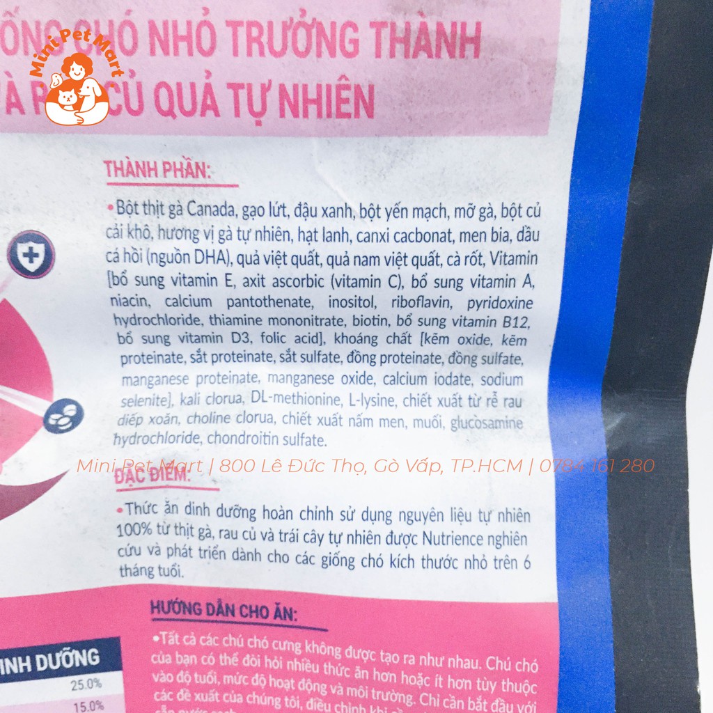 [500g] Thức ăn hạt cho chó giống nhỏ NUTRIENCE - Vị thịt gà và rau củ