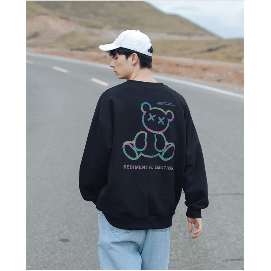 Áo nỉ sweater nam nữ phản quang Gấu siêu cute form rộng áo sweater nỉ thu đông phong cách ulzzang