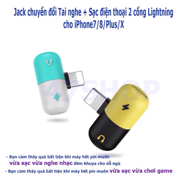 Jack chuyển đổi từ 1 ra 2 cổng Lightning trên iphone 7,8,X