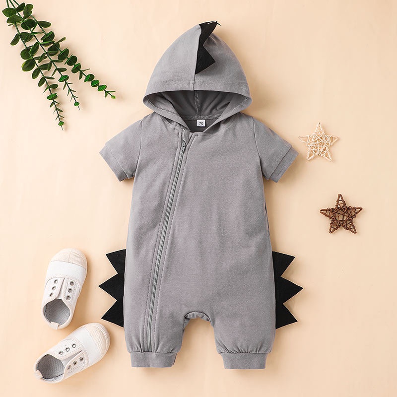 Body Tay Ngắn Khủng Long Hoạt Hình Cho Bé Trai Bé Gái Sơ Sinh,Bodysuit Liền Thân Áo Hoodie Cho Bé