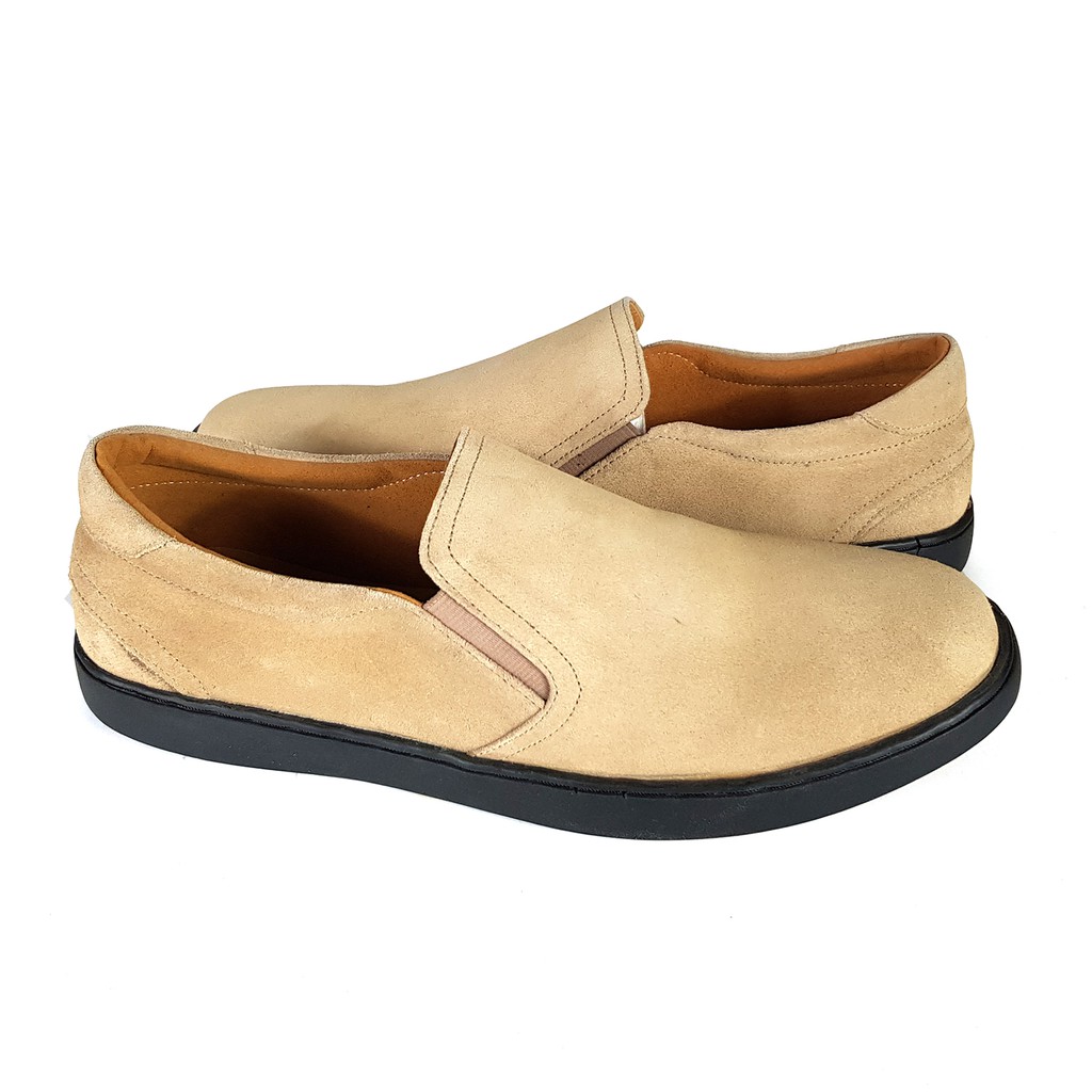 Giày lười giày nam da bò BẢO HÀNH 1 NĂM Giày da lộn (buck) nguyên tấm Giày Slip on da bò đế bệt S-22 màu đen và xám