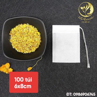 100 chiếc túi lọc trà 6 x 8 cm có dây rút bằng vải không dệt- Phukientuiloc
