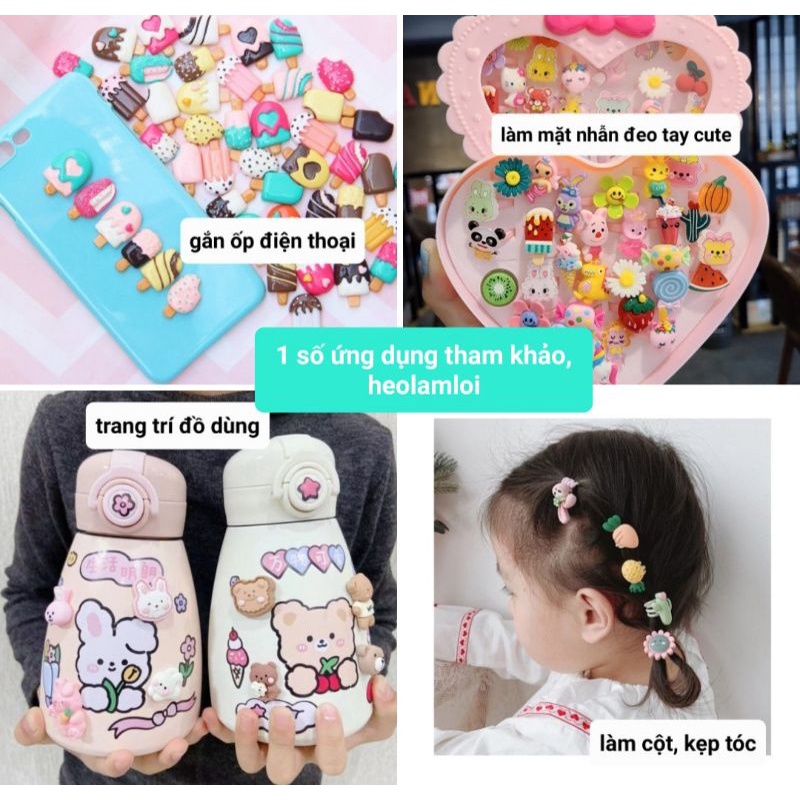Charm mô hình trang trí dễ thương ,dính được, gắn ốp điện thoại, đồ dùng, chơi slime, có clip