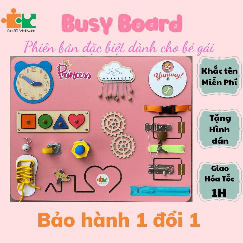 Busy board, bảng bận rộn, sensory board cho bé gái