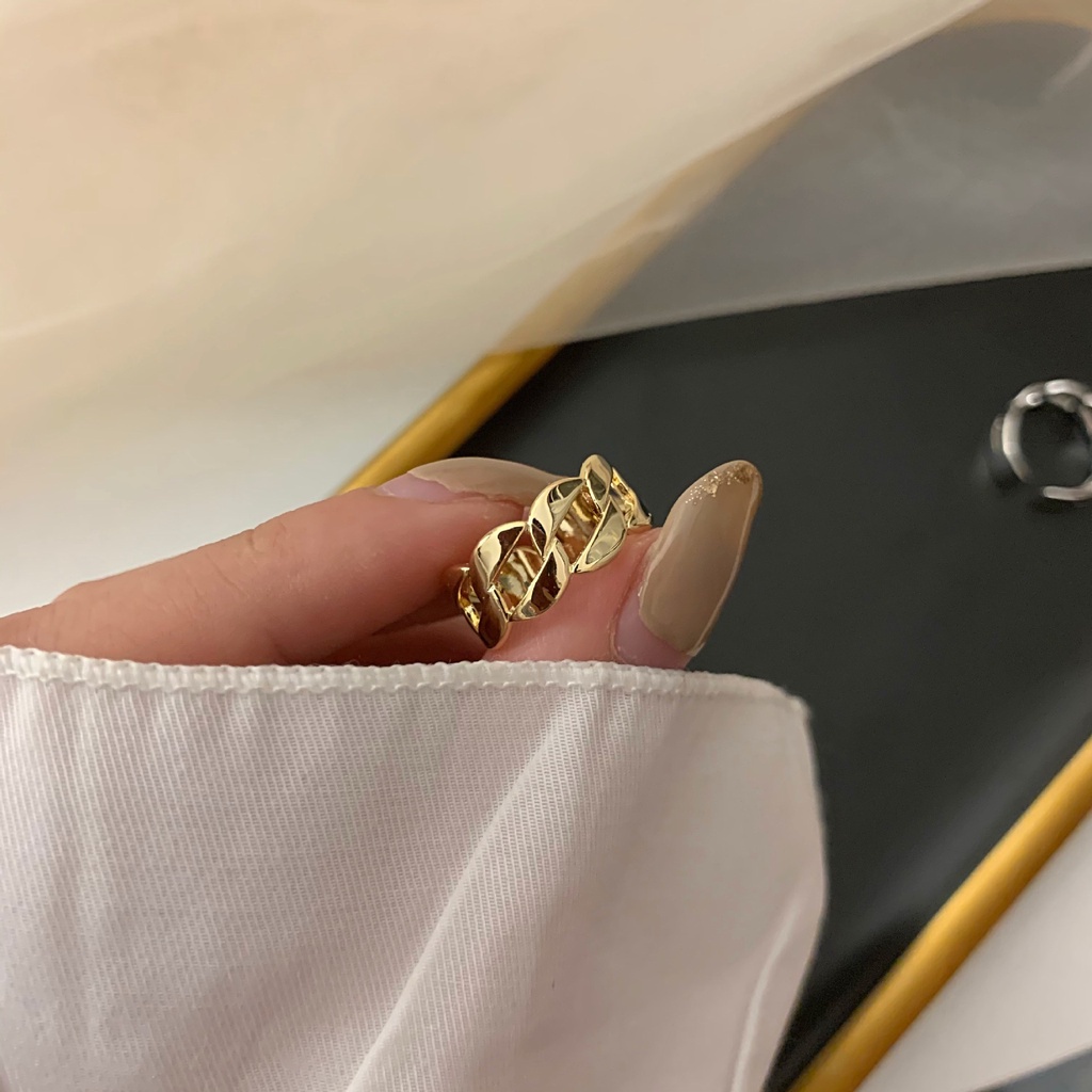 Nhẫn hở phối dây xích kim loại phong cách retro Hàn Quốc mới 2021