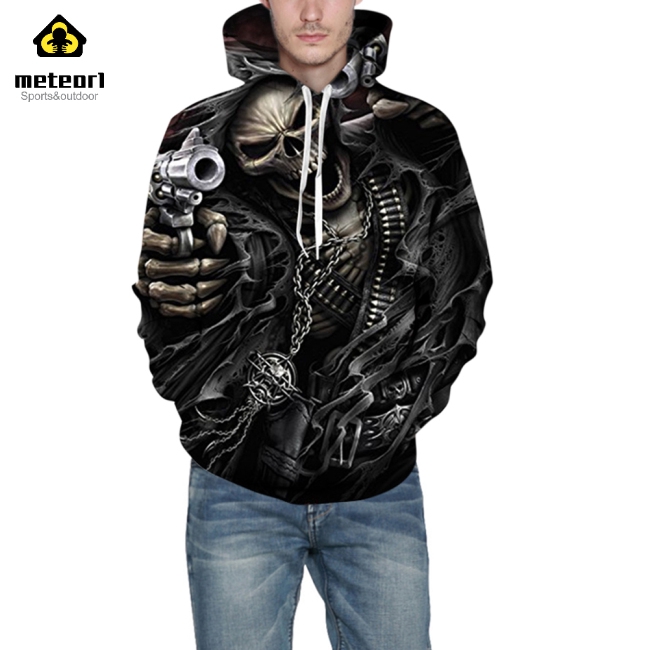 Áo hoodie tay dài có mũ trùm in hình bộ xương 3D kiểu dáng cá tính thời trang cho nam nữ