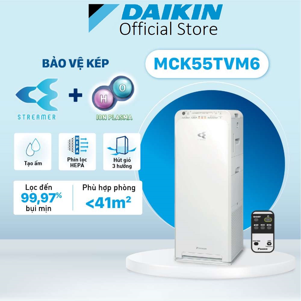 Máy lọc không khí tạo ẩm Daikin MCK55TVM6 Diện tích lọc lớn 41m2, Công nghệ Streamer Clash Cycle Clean - Hàng chính hãng