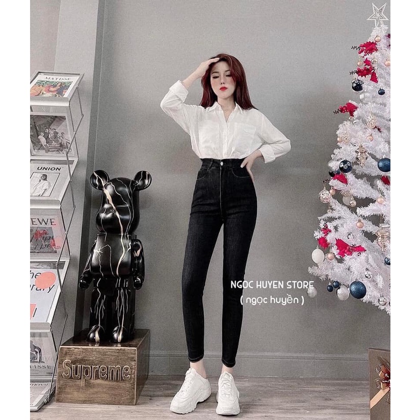 Quần jeans đen khói cạp cao mã 018 (kèm ảnh thật,video) | BigBuy360 - bigbuy360.vn