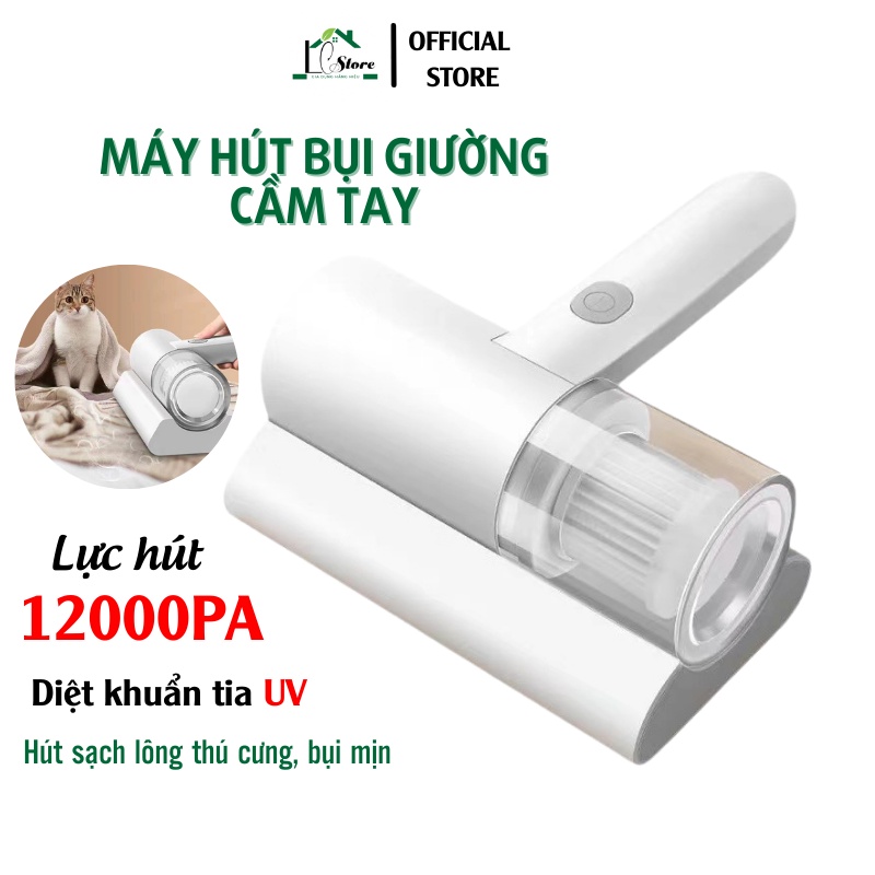 Máy hút bụi giường nệm cầm tay, máy hút bụi không dây diệt khuẩn tia UV lực hút lên đến 12000PA bảo hành 1 đổi 1