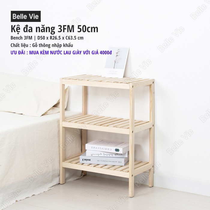 Kệ Để Giầy 3 Tầng Rộng 50cm BELLEVIE Kệ Gỗ Decor Phong Cách Hàn Quốc Cao Cấp Giá Rẻ Tiện Lợi