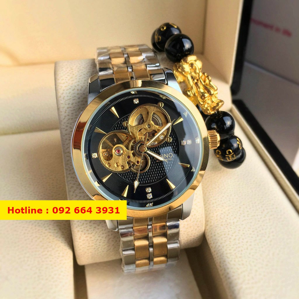 ( Tặng vòng tay phong thủy bằng đá ) Đồng Hồ Nam Byino Máy Cơ Tự Động