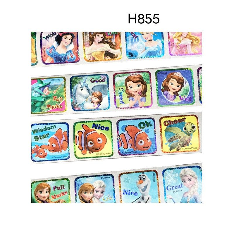 Cuộn 200 hình dán giải trí cho bé trai bé gái nhân vật hoạt hình Gấu, Công Chúa, Nữ Hoàng Băng Giá