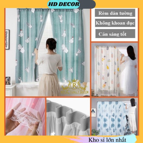 Rèm dán tường ☀️ 𝐅𝐑𝐄𝐄𝐒𝐇𝐈𝐏☀️ Rèm cửa sổ chống nắng decor 2 lớp không cần khoan đục