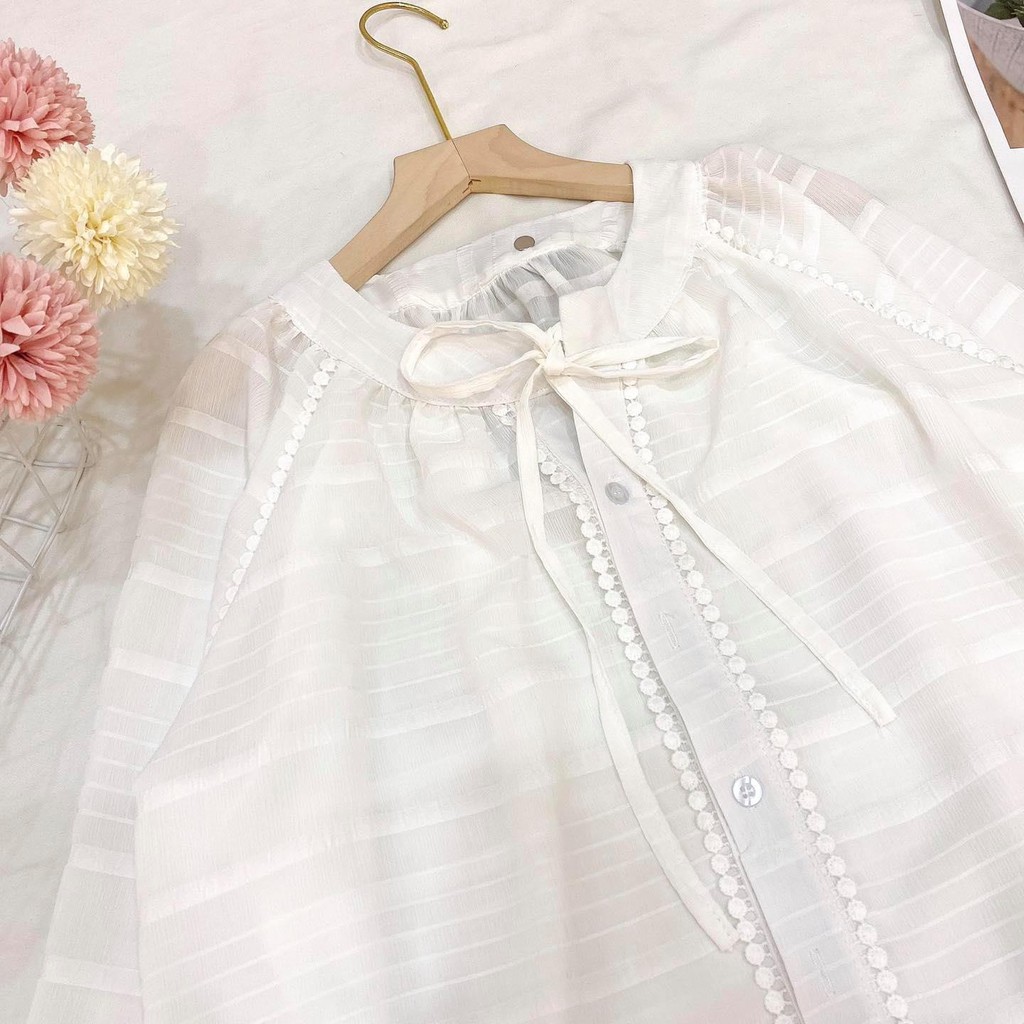 (MẪU MỚI-FREESHIP) ÁO XÔ REN NƠ CỔ❤️❤️❤️ (CHIBEST)_CB083