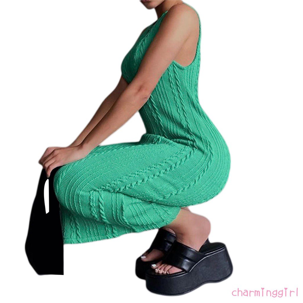  Đầm Dệt Kim Không Tay Cổ Tròn Màu Trơn Phong Cách Mùa Hè Duyên Dáng Thời Trang Cho Nữ | BigBuy360 - bigbuy360.vn