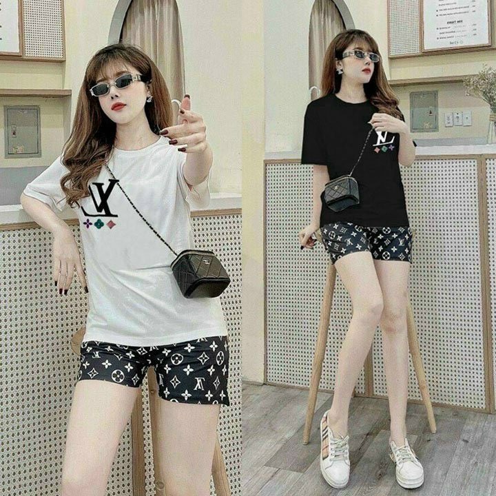 BỘ ĐỒ SHORT NỮ COTTON THÊU LOGO_SIÊU MÁT MỊN_100% cotton