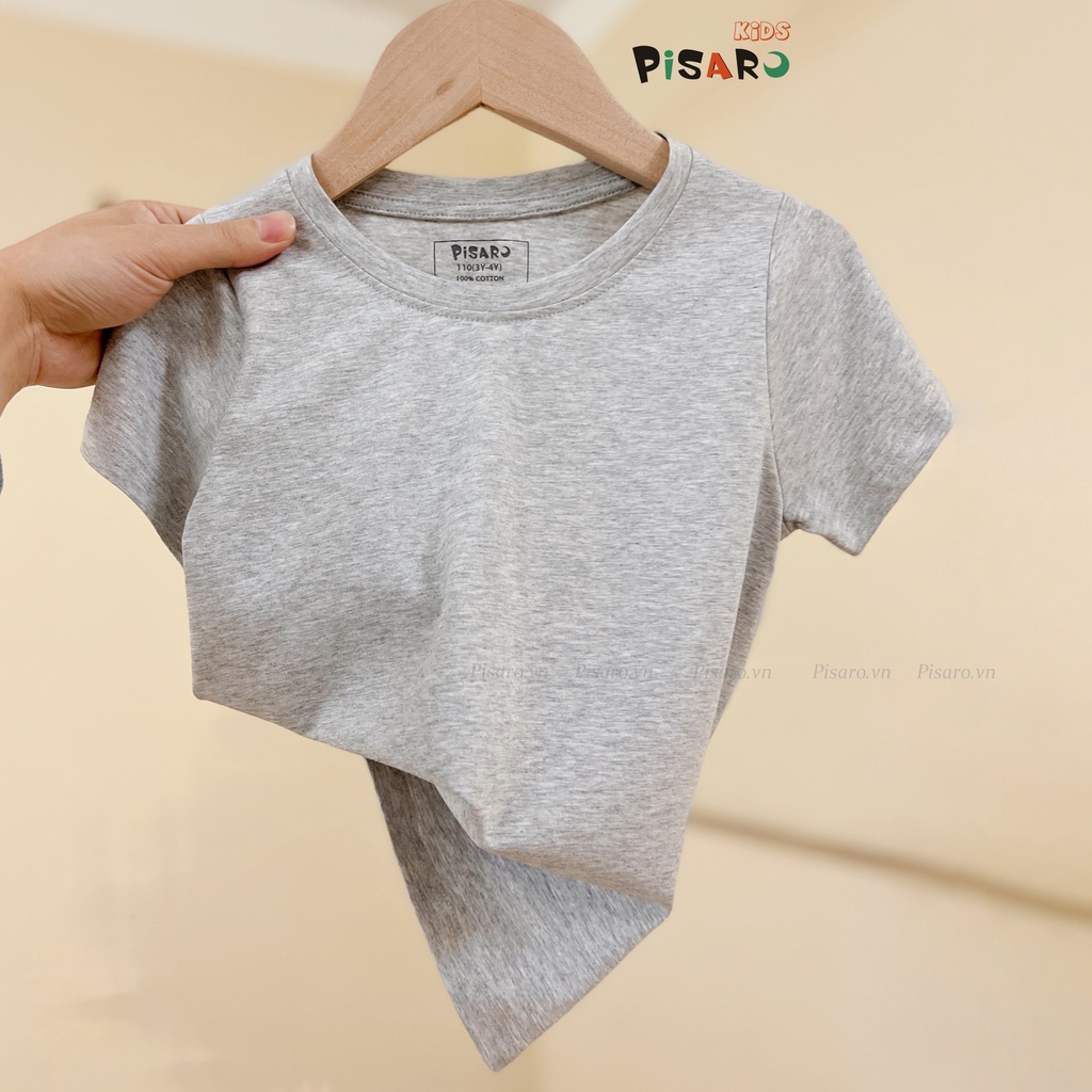 Áo phông ngắn tay trơn bé trai bé gái PISARO KIDS, Áo thun hè cho bé chất vải Cotton cao cấp co giãn mềm mại