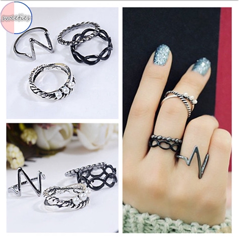 Set 4 nhẫn thiết kế kiểu cổ đơn giản