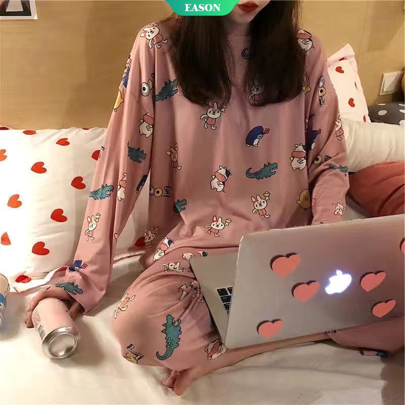 Bộ Đồ Ngủ Tay Dài Cổ Búp Bê Dễ Thương Cho Nữ