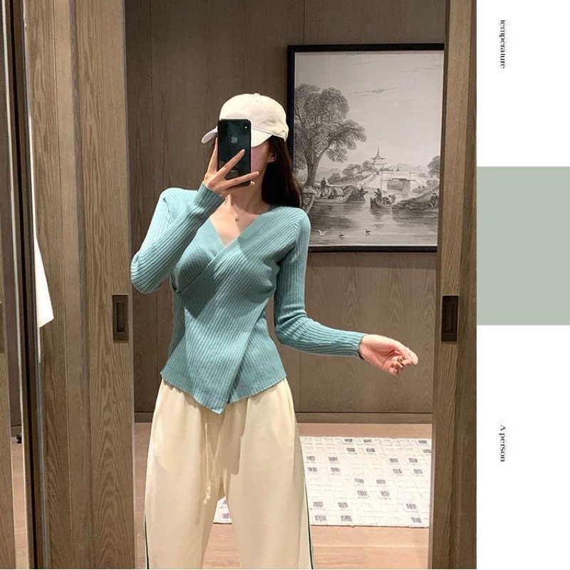 Áo len tăm body vạt chéo hàng Quảng Châu- Bao chất fom đẹp như hình