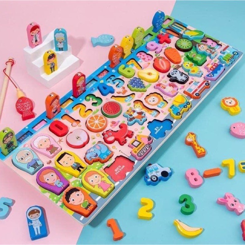 Bộ đồ chơi câu cá, xếp số bằng gỗ cho bé