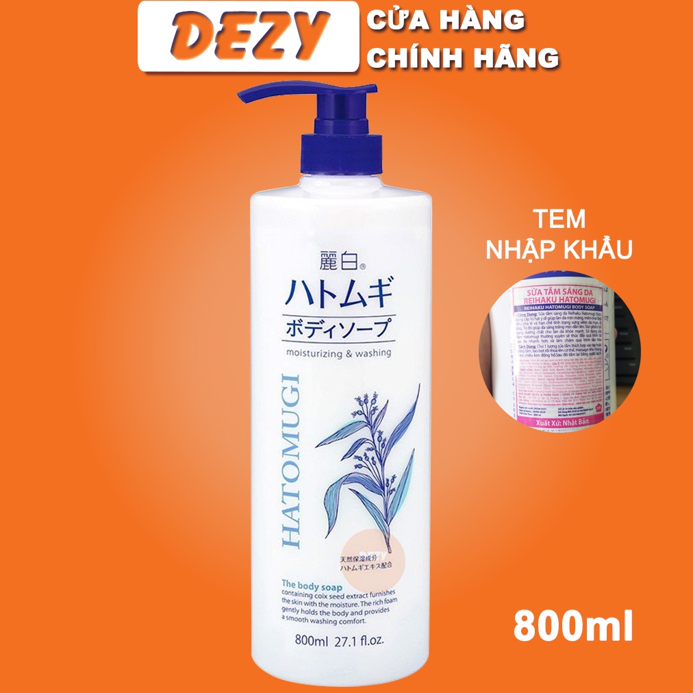 Sữa Tắm Hatomugi Ý Dĩ 800ml Nhật Bản Dưỡng Trắng Da - Dưỡng Ẩm Phục Hồi Dịu Da Tổn Thương Ngừa Lão Hoá Da Vitamin E Dezy