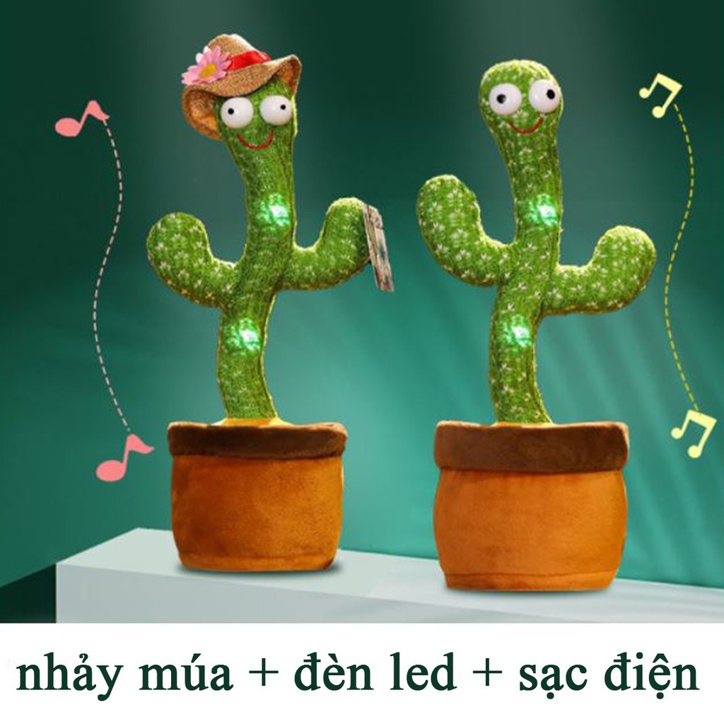 Cây Xương Rồng Nhảy Múa Nhại Tiếng - Sạc Điện + Dùng pin AAA Có Đèn LED - 120 bài hát Việt