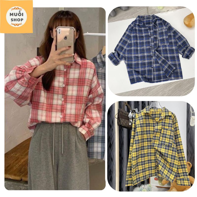 Áo sơ mi kẻ caro 4 màu dài tay phom rộng unisex- trẻ chung năng động- oversize nam nữ kẻ caro-Muoisho
