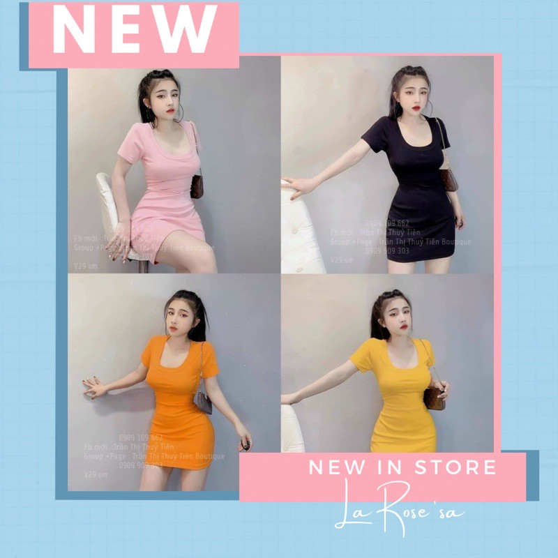 ✨ Đầm Thun Body Tay Ngắn Cổ Vuông Cơ Bản ✨