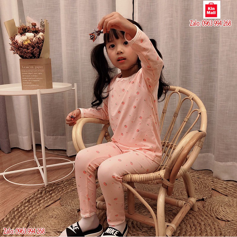 HÀNG CHÍNH HÃNG - Bộ đồ ngủ Cotton dài tay bé gái hãng MAM DAD KIDS