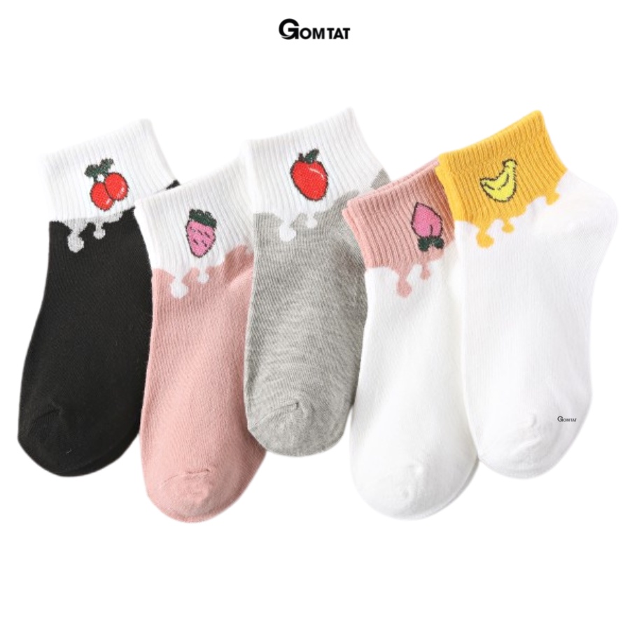 Set 5 Đôi Tất Nữ Cổ Ngắn Thời Trang GOMTAT, Vớ Nữ Cổ Thấp Họa Tiết Dễ Thương Nhiều Màu - CB082