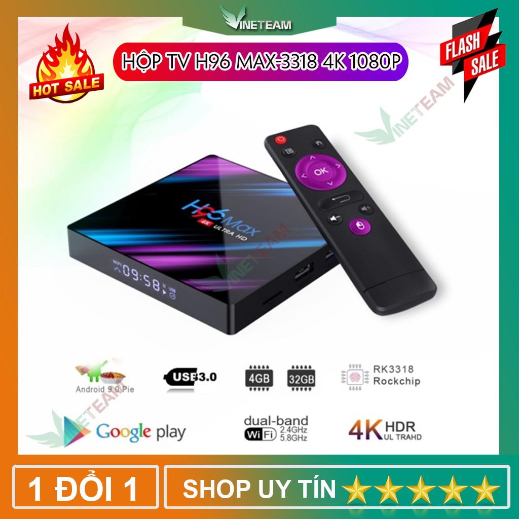 Thiết bị chuyển đổi TV thường thành smart TV H96 max-3318 CPU 4 nhân Android 9.0 4K 1080P TV Box RAM 4GB+ROM32GB