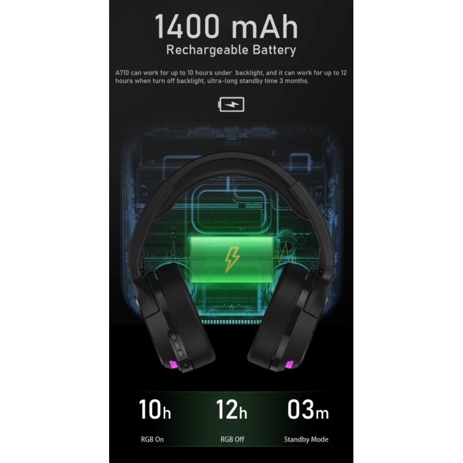 Tai nghe gaming không dây DAREU A710 RGB / WIRELESS 5.8G Chính hãng BH 12 tháng.