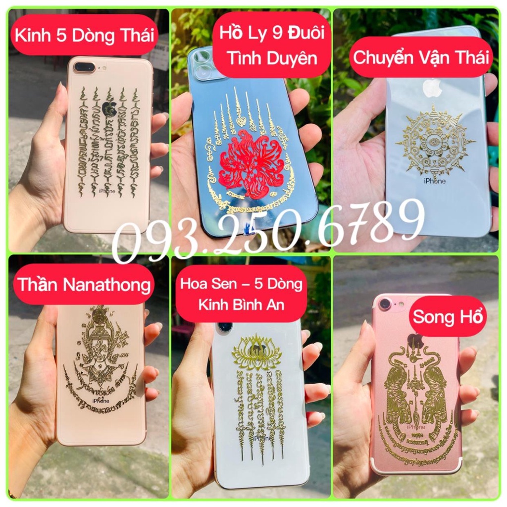 Miếng dán Điện Thoại Thái Lan HỒ LY 9 ĐUÔI - KINH 5 DÒNG HOA SEN - PHÉP CHUYỂN VẬN Đẹp Lung Linh Phù điện thoại