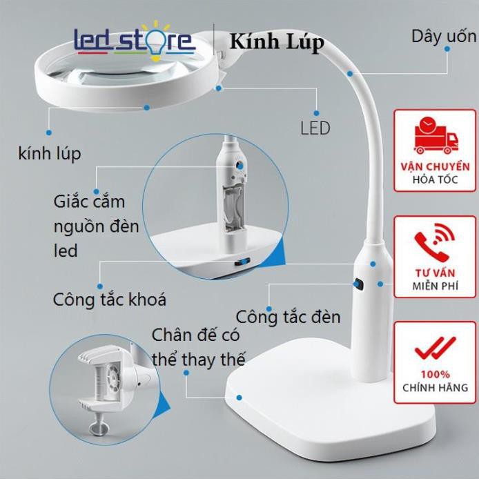 Kính lúp để bàn kiêm kẹp bàn đa năng có đèn 2in1 K7763