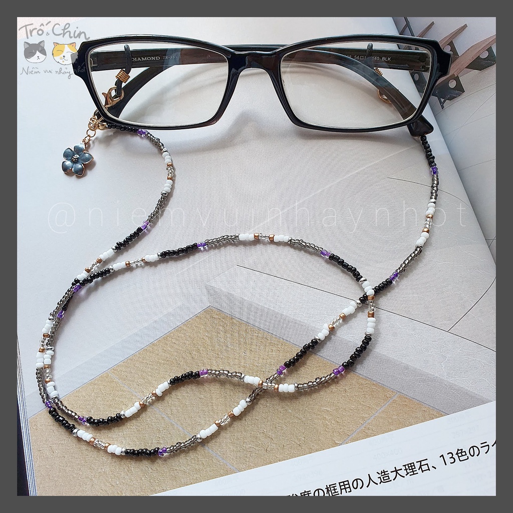 Dây đeo khẩu trang Dây đeo kính BLACK LILAC đen tím - Gắn charm tên cho từng cá nhân