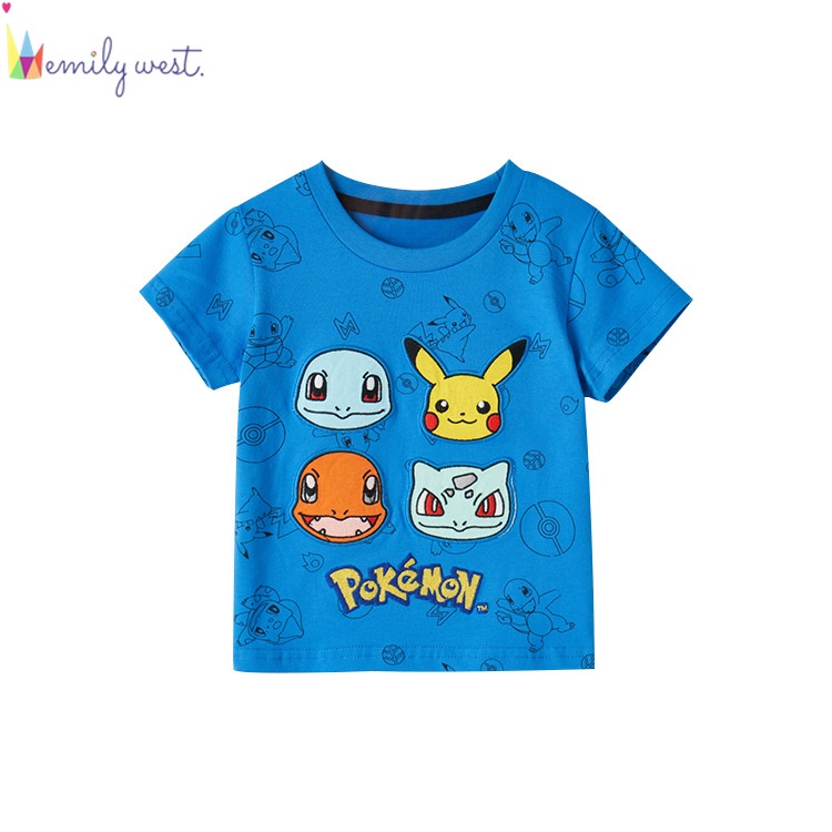 Áo Thun Ngắn Tay In Hình Pikachu Dễ Thương Cho Bé Trai