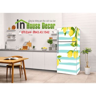 Decal dán tủ lạnh 3D 💖FREESHIP💖 Giảm 30K Khi Nhập [Tranh Trang trí] Giấy dán tủ lạnh Chanh tây kẻ