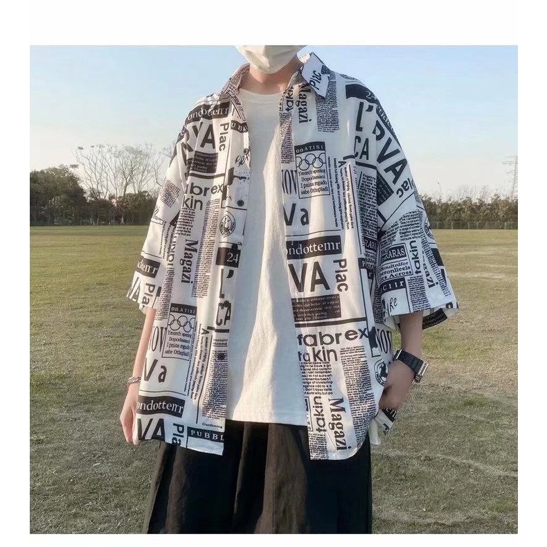 Áo Sơ Mi Nam Tay Ngắn Họa Tiết Tờ BáoThời Trang Hàn Quốc TTE133