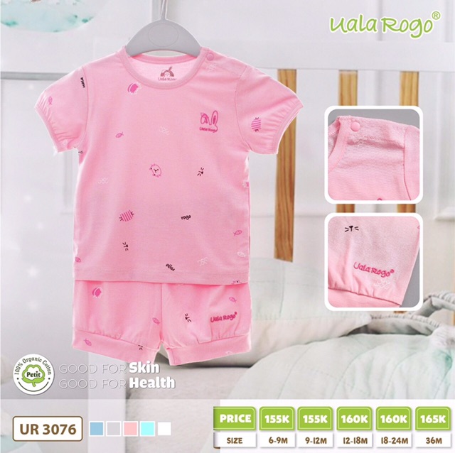 Bộ cộc tay uala rogo cài vai chui đầu chất petit và bộ cotton cho bé mẫu mới