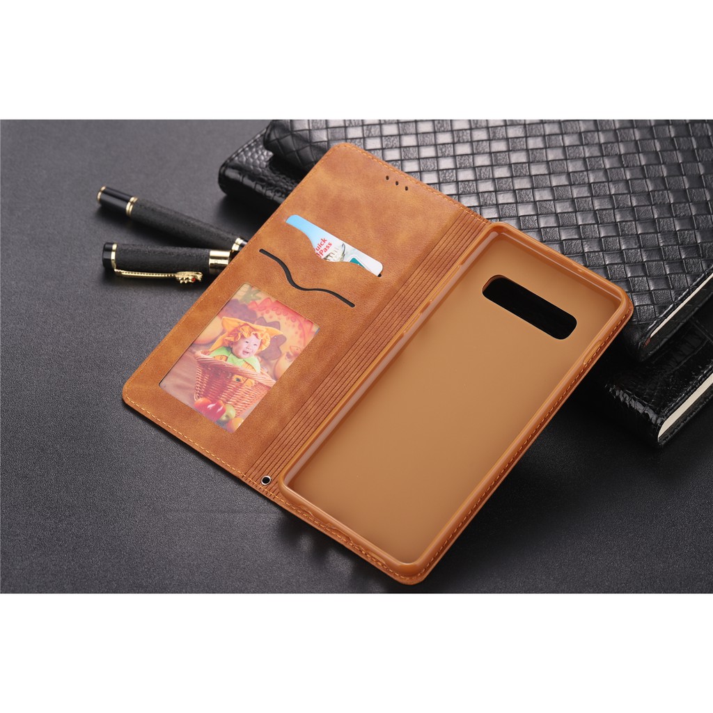 Bao da điện thoại kèm khe đựng thẻ phong cách retro dành cho Samsung S10 5G S10+ Plus S10e S10