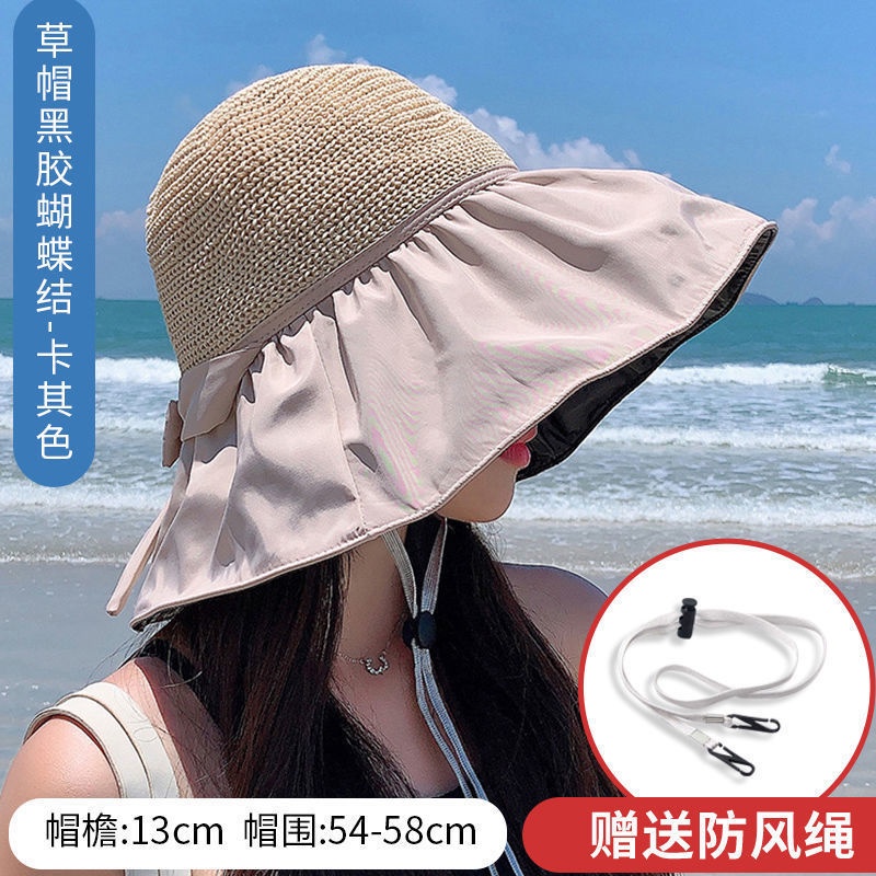 Mũ Tai Bèo Vành Rộng Hở Chóp Màu Đen Chống Tia UV Thời Trang Mùa Hè Cho Nữ