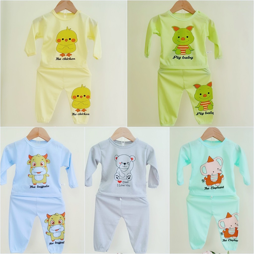 Combo 5 bộ quần dài áo dài khuy vai họa tiết Trâu vàng, thú cưng cho bé 3-14kg